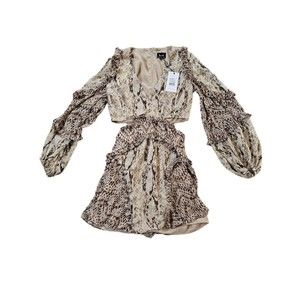 NWT Bardot Splice Leopard Snake Print Women's 4 Long Sleeve Dress